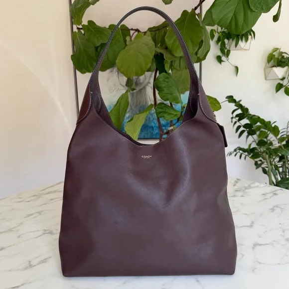 Coach Brooklyn Shoulder Bag 39 Maple Brown Brass XL Leather Shoulder Bag CU044 - Picture 1 of 16